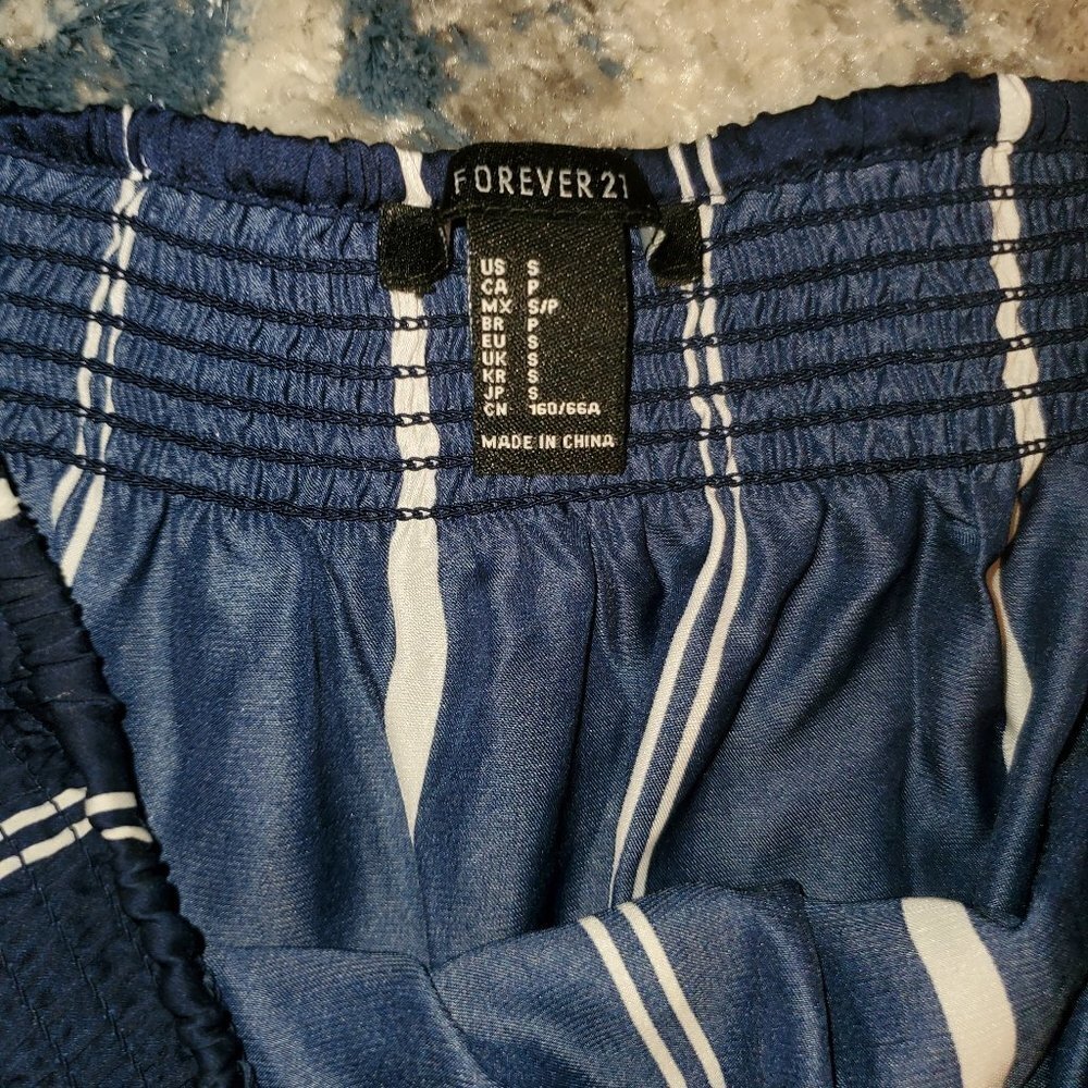 FOREVER 21 Satin blue-and-white striped jumpsuit || sz Sm GUC - Picture 11 of 13